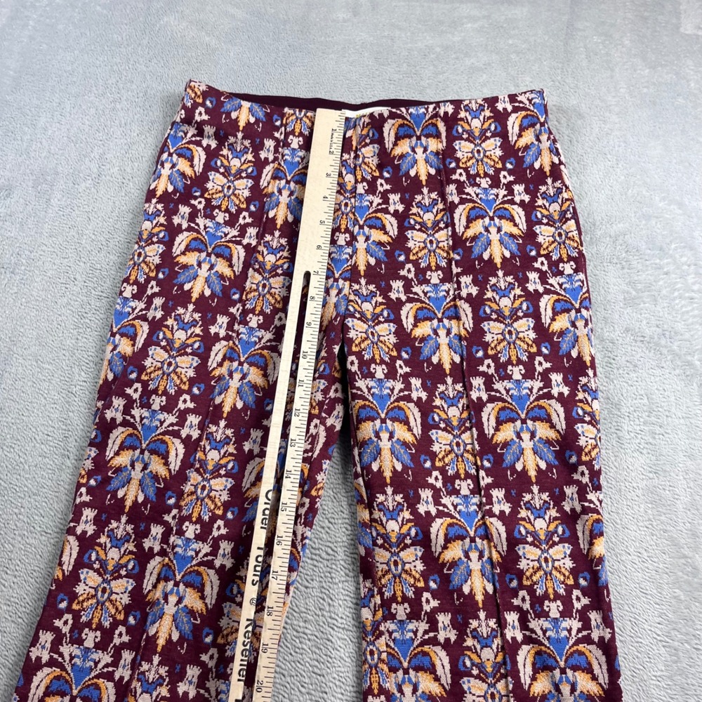 Maeve Anthropologie Margot Damask Tapestry Print Flare Pants Burgundy XS - Picture 5 of 11